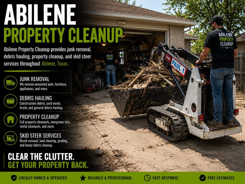 Abilene Property Cleanup Toro Dingo skid steer loading debris for junk removal and property cleanup services in Abilene TX