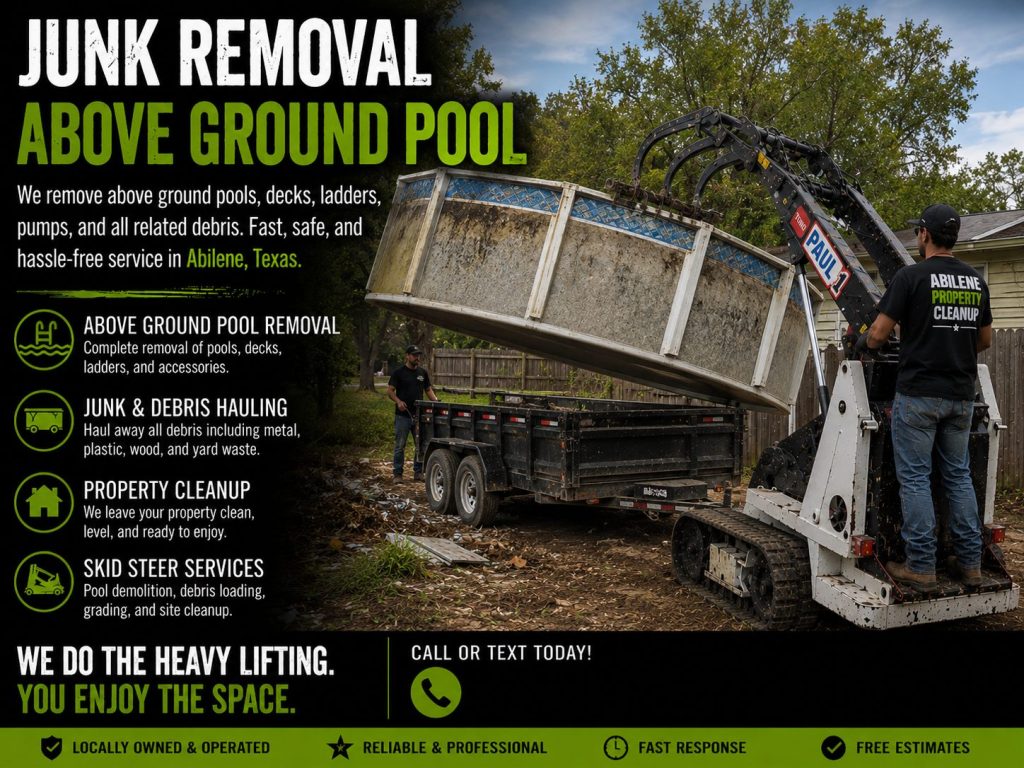 Toro Dingo skid steer removing an above ground pool during junk removal service in Abilene TX