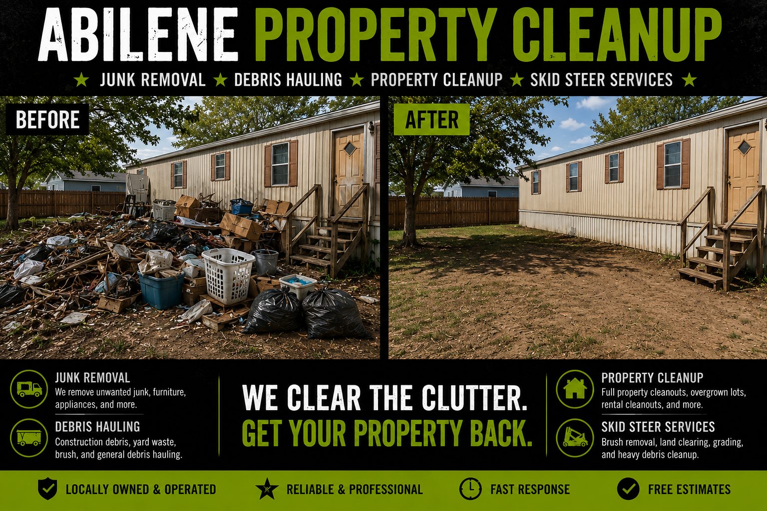 Before and after property cleanup project in Abilene TX