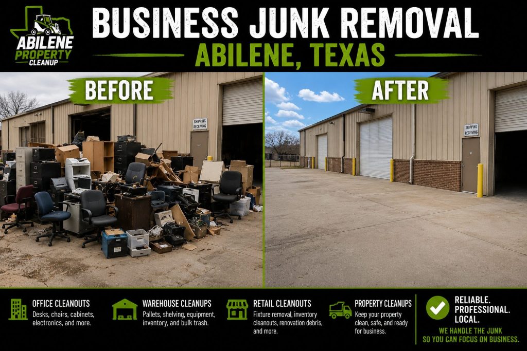 Before and after business junk removal project at a commercial property in Abilene TX