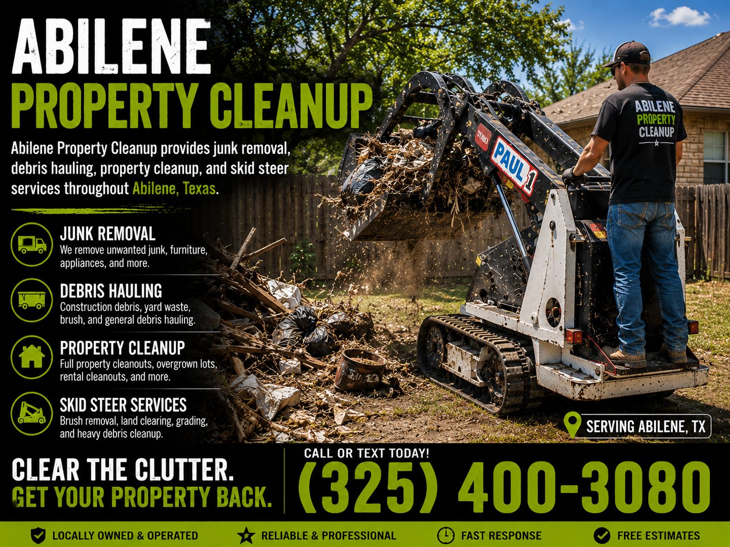 Junk removal service using a Toro Dingo skid steer in Abilene TX