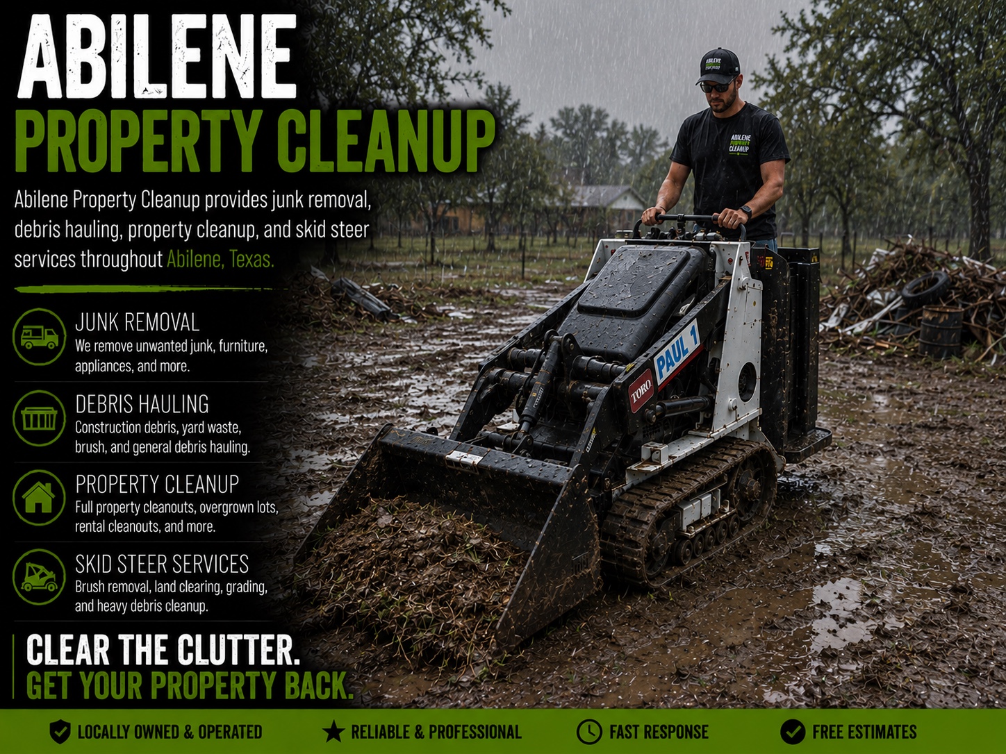 Property cleanup service removing debris from residential property in Abilene TX