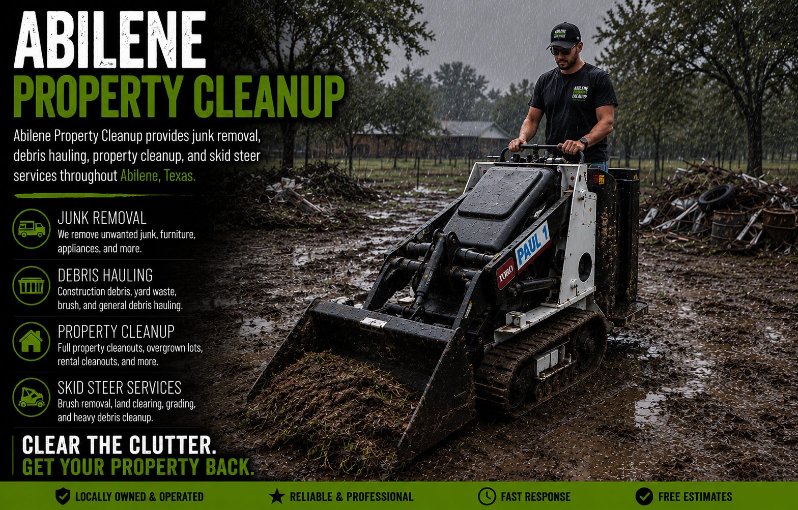 Ranch cleanup service removing debris on rural property in Abilene TX
