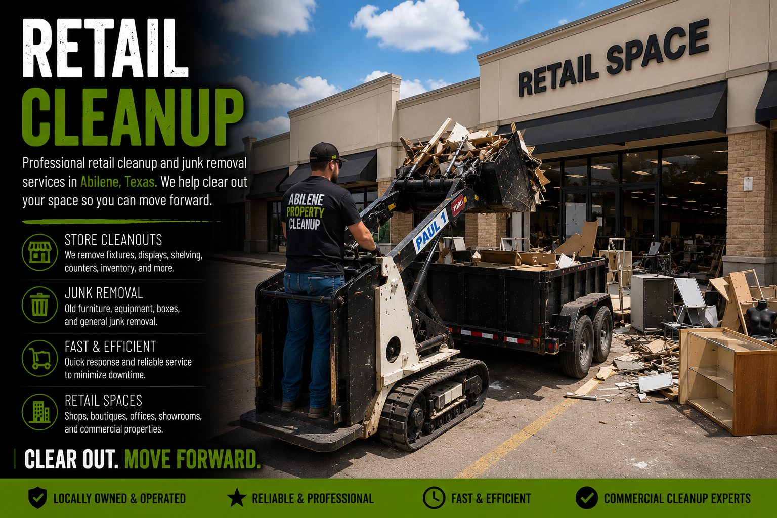 Retail store cleanout and commercial junk removal in Abilene TX