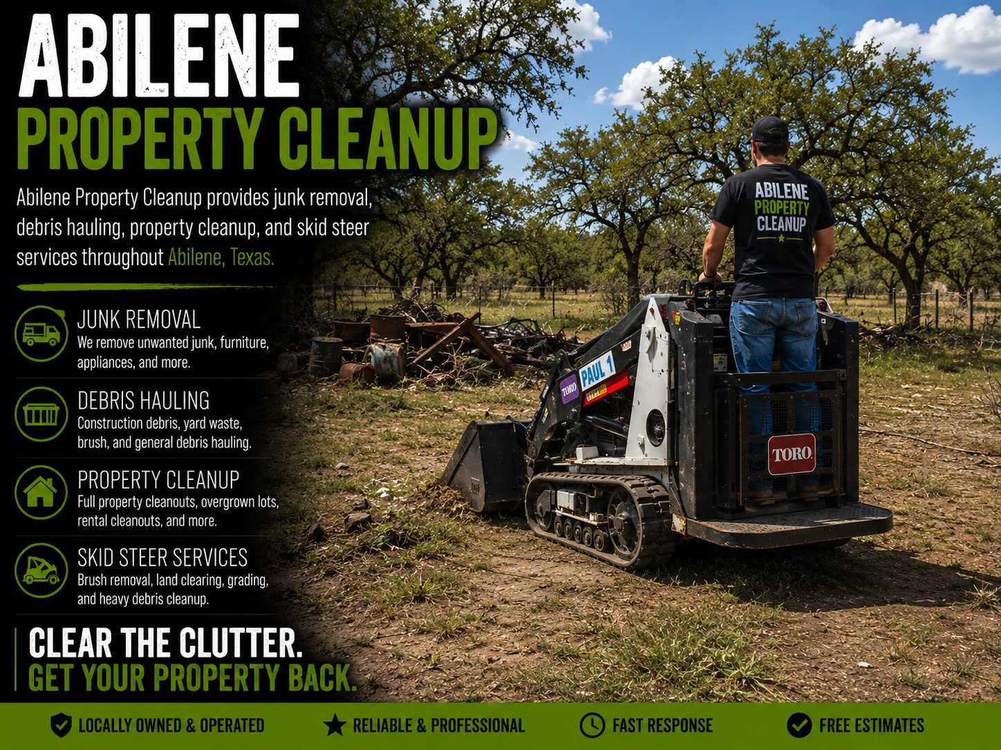 Retail property cleanup in Abilene TX removing debris and abandoned materials.