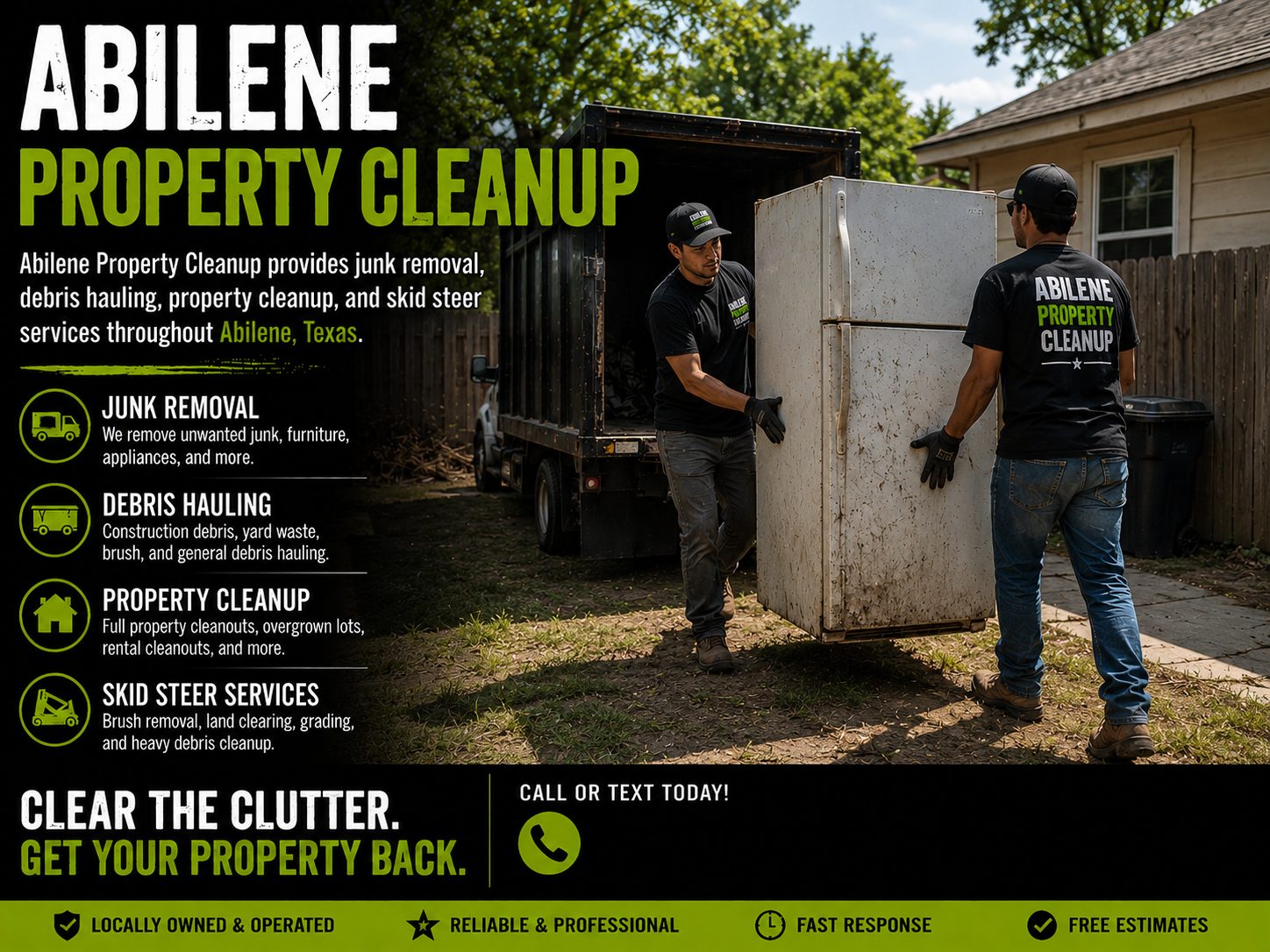 Before and after same-day junk removal project completed in Abilene Texas.