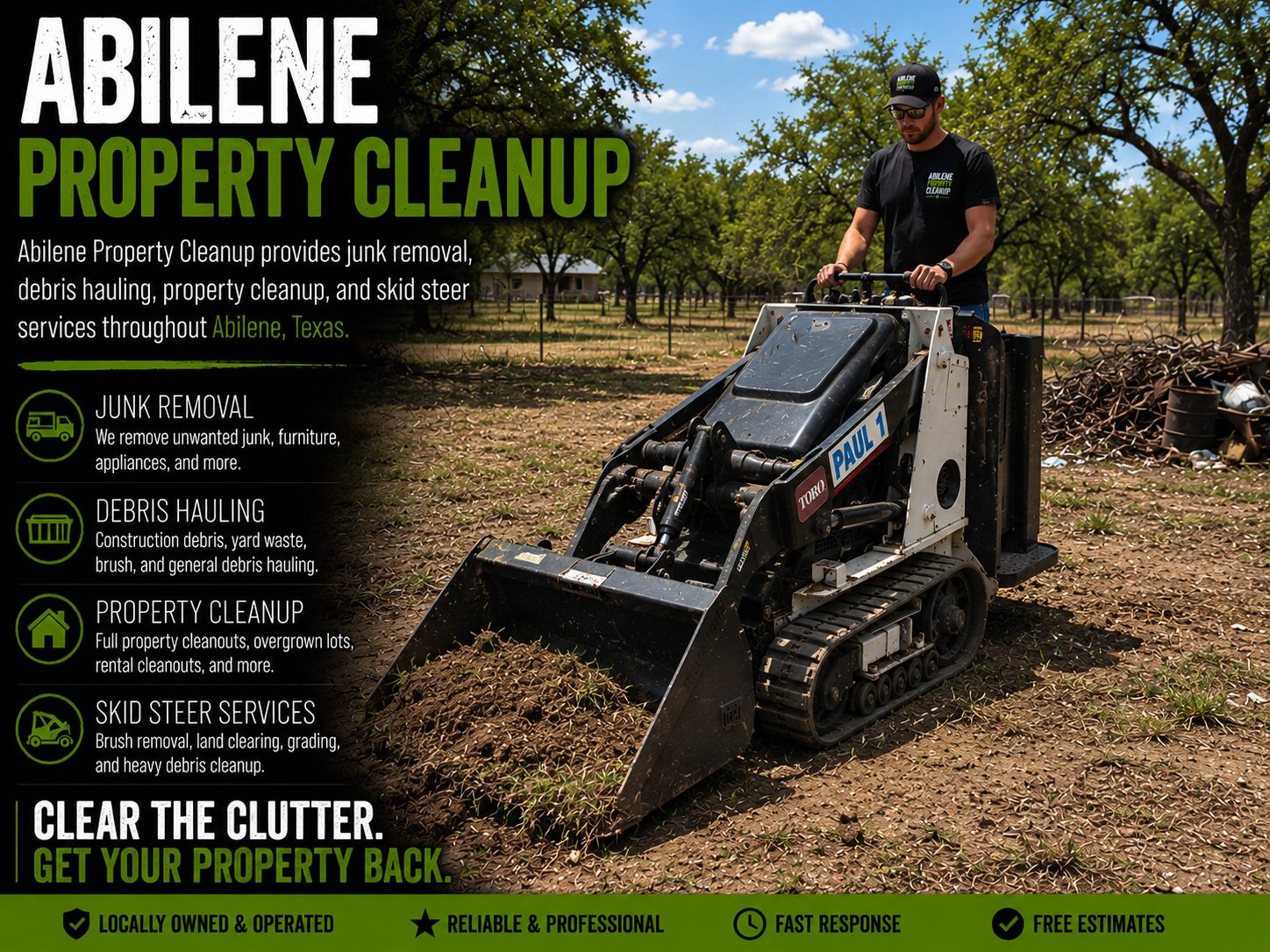 Toro Dingo mini skid steer performing cleanup services in Abilene TX