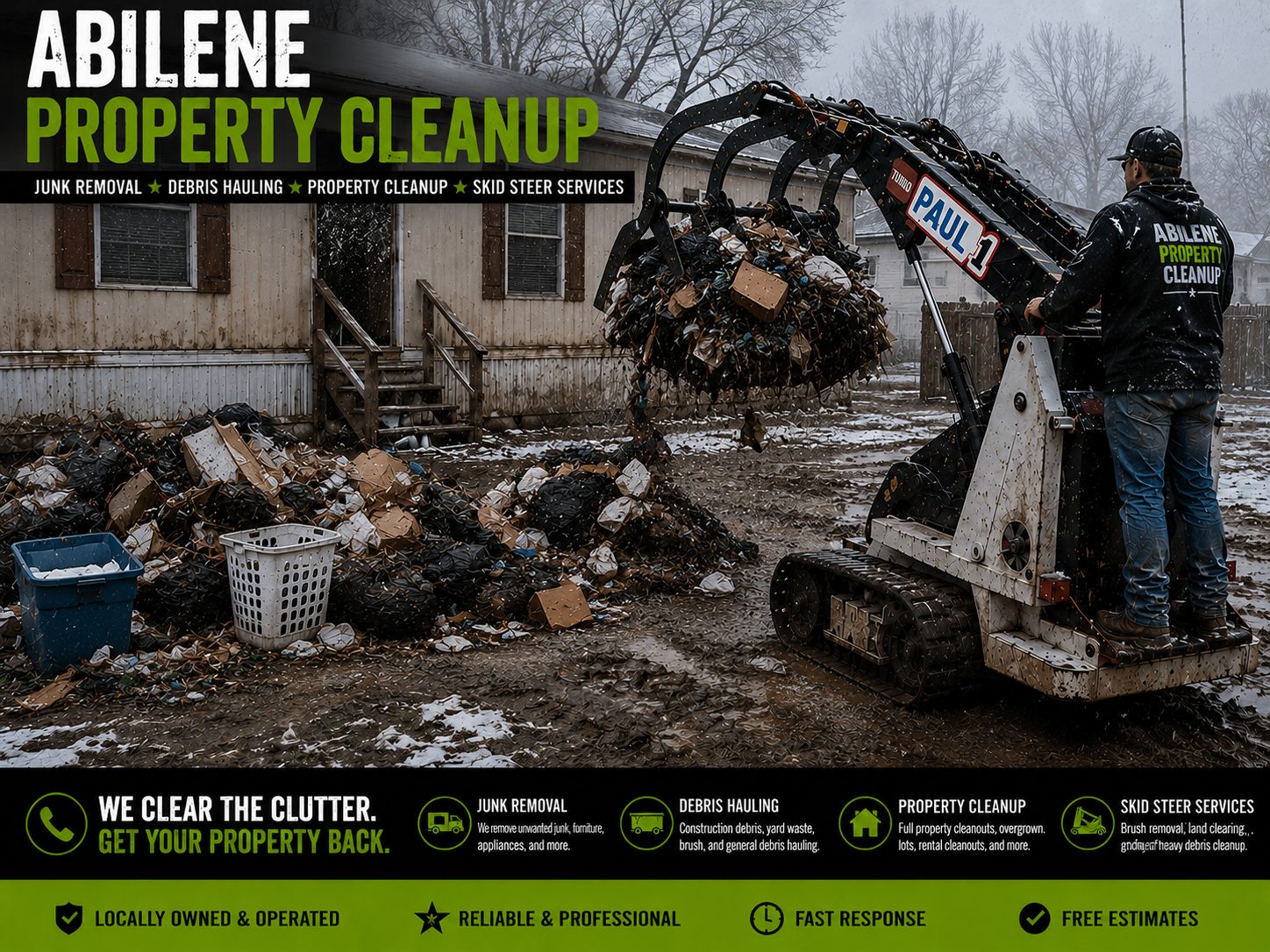 Storm damaged yard cleanup removing branches and debris in Abilene TX