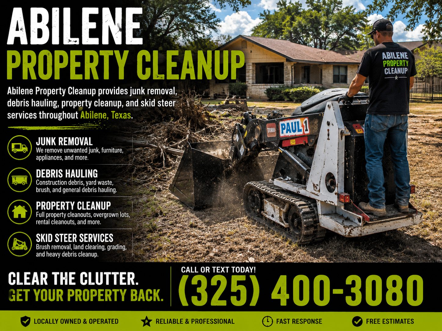Yard debris removal service using skid steer equipment in Abilene TX