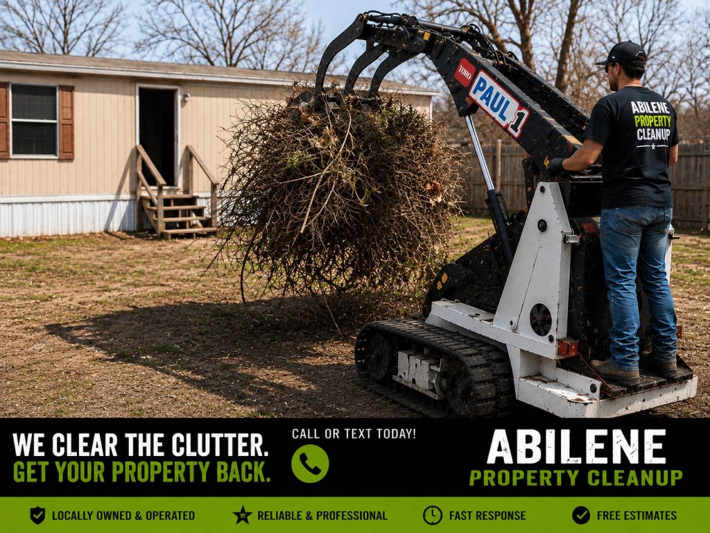 Brush and overgrown vegetation being cleared from a property in Abilene TX