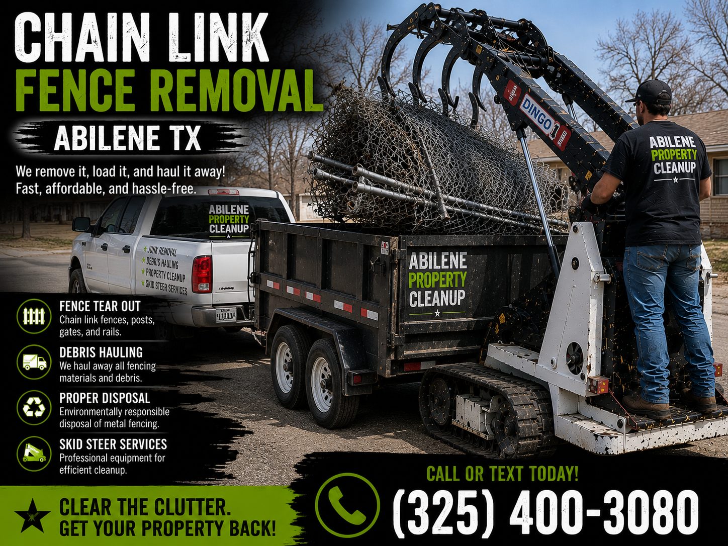 Chain link fence removal in Abilene TX using a Toro Dingo mini skid steer
