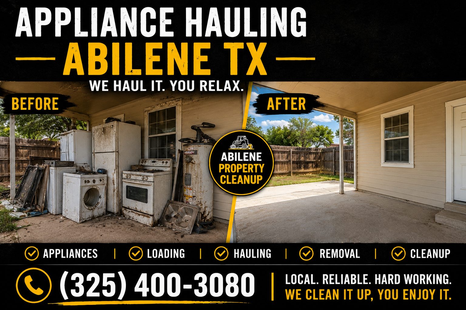 Old dishwasher secured on a utility trailer for appliance hauling in Abilene TX.