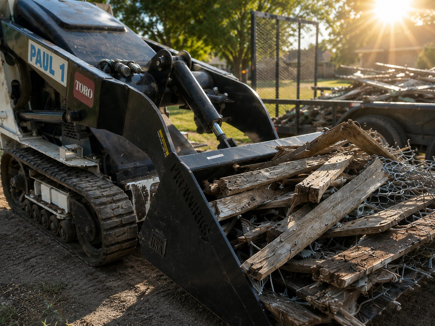 Fence debris loaded onto trailer for hauling in Abilene Texas