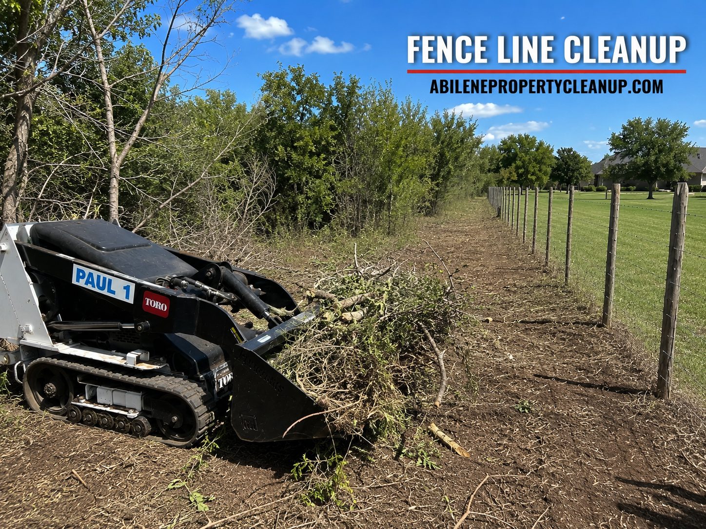 Cleared fence line after brush removal service in Abilene TX