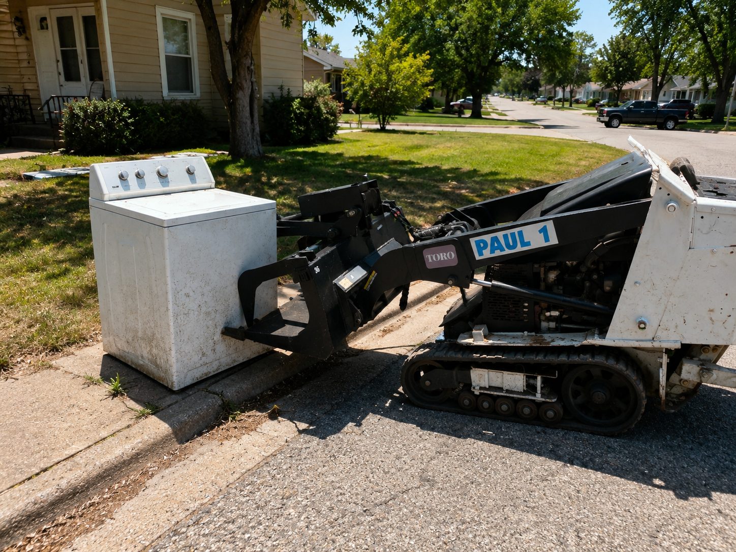 Old washing machine waiting outside a home for pickup and removal in Abilene TX.