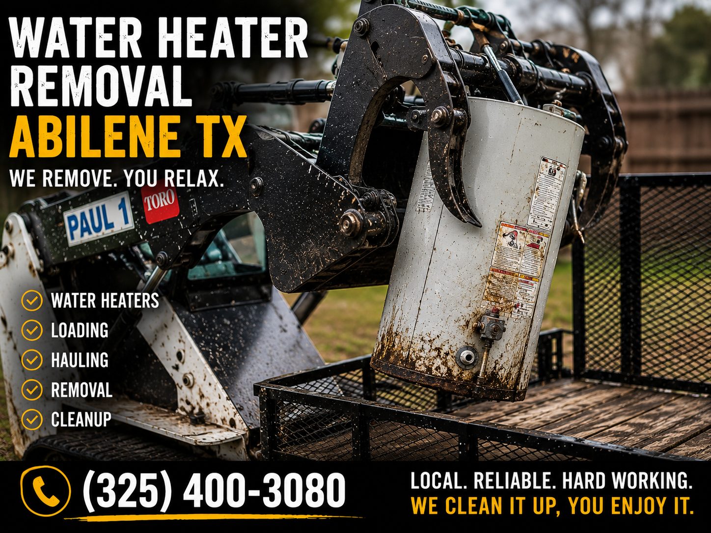 Close-up of an old water heater being removed from a garage in Abilene TX.