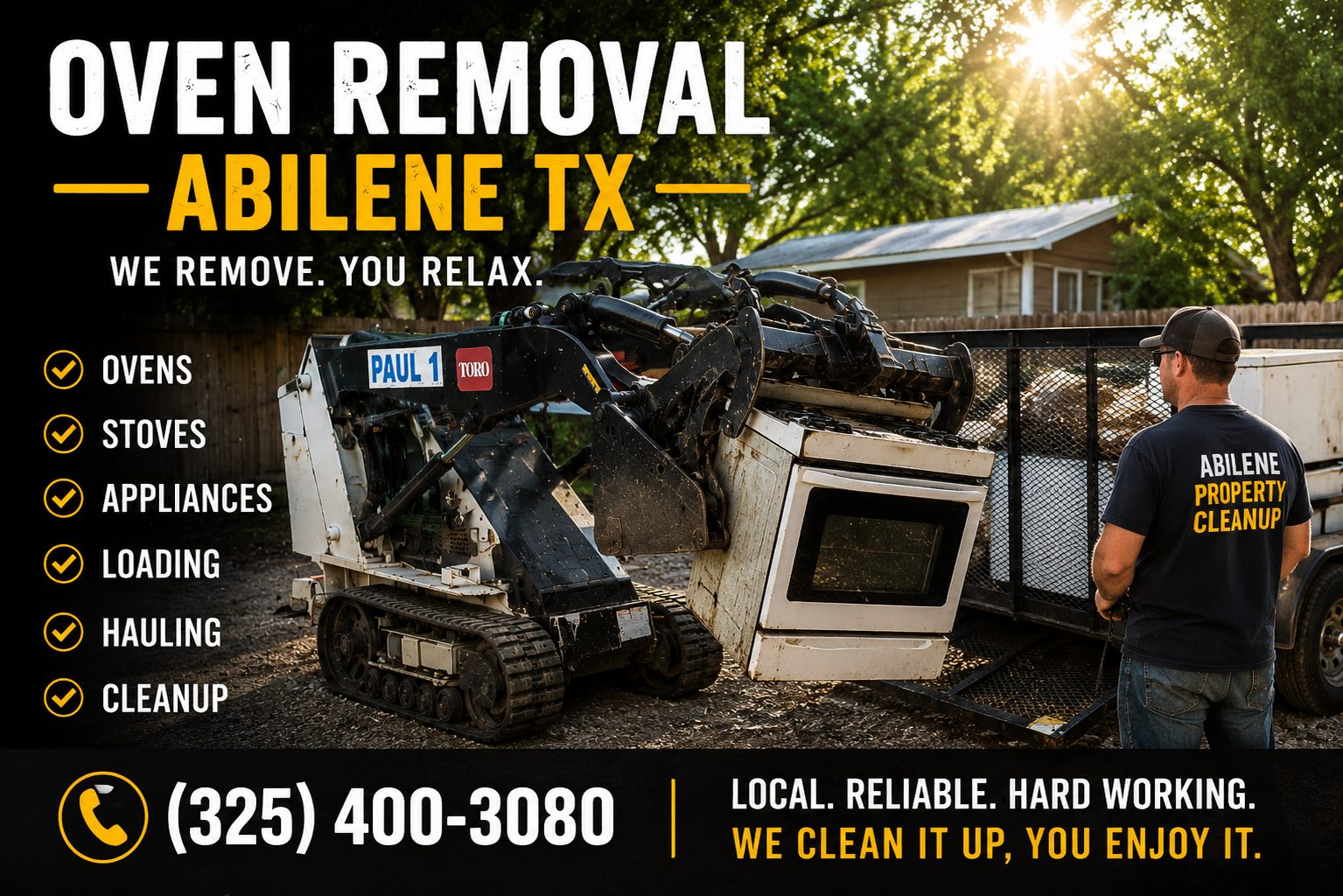 Oven removal in Abilene TX with an old kitchen oven ready for pickup by Abilene Property Cleanup