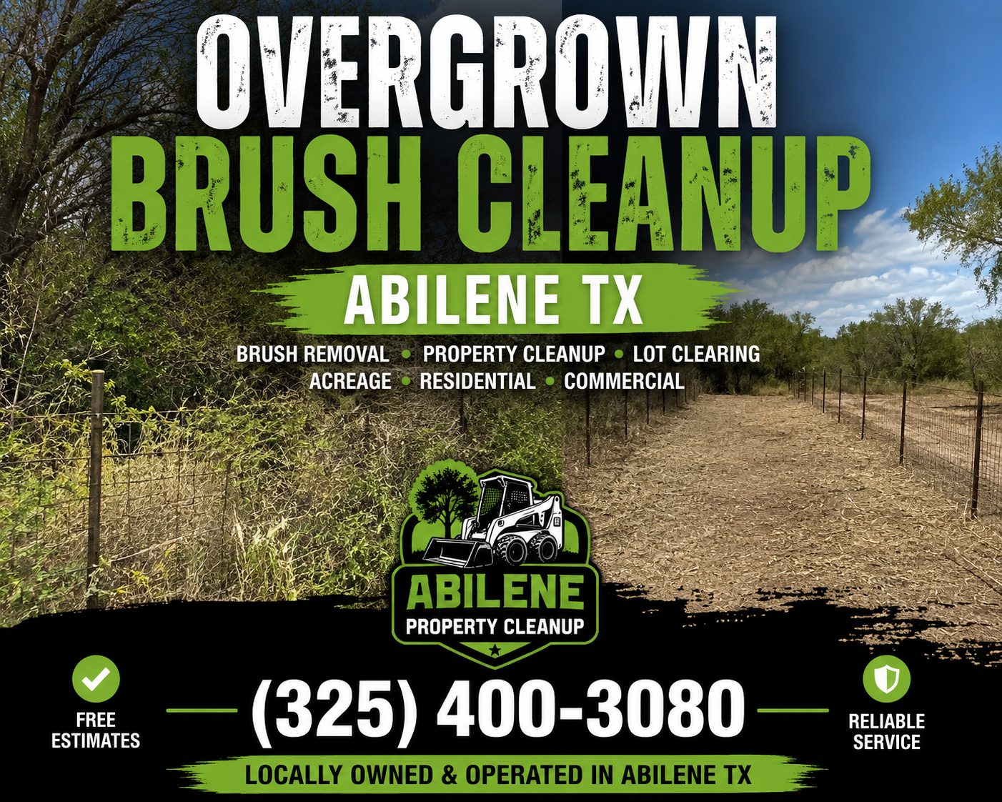 Toro Dingo mini skid steer clearing overgrown brush and vegetation in Abilene TX