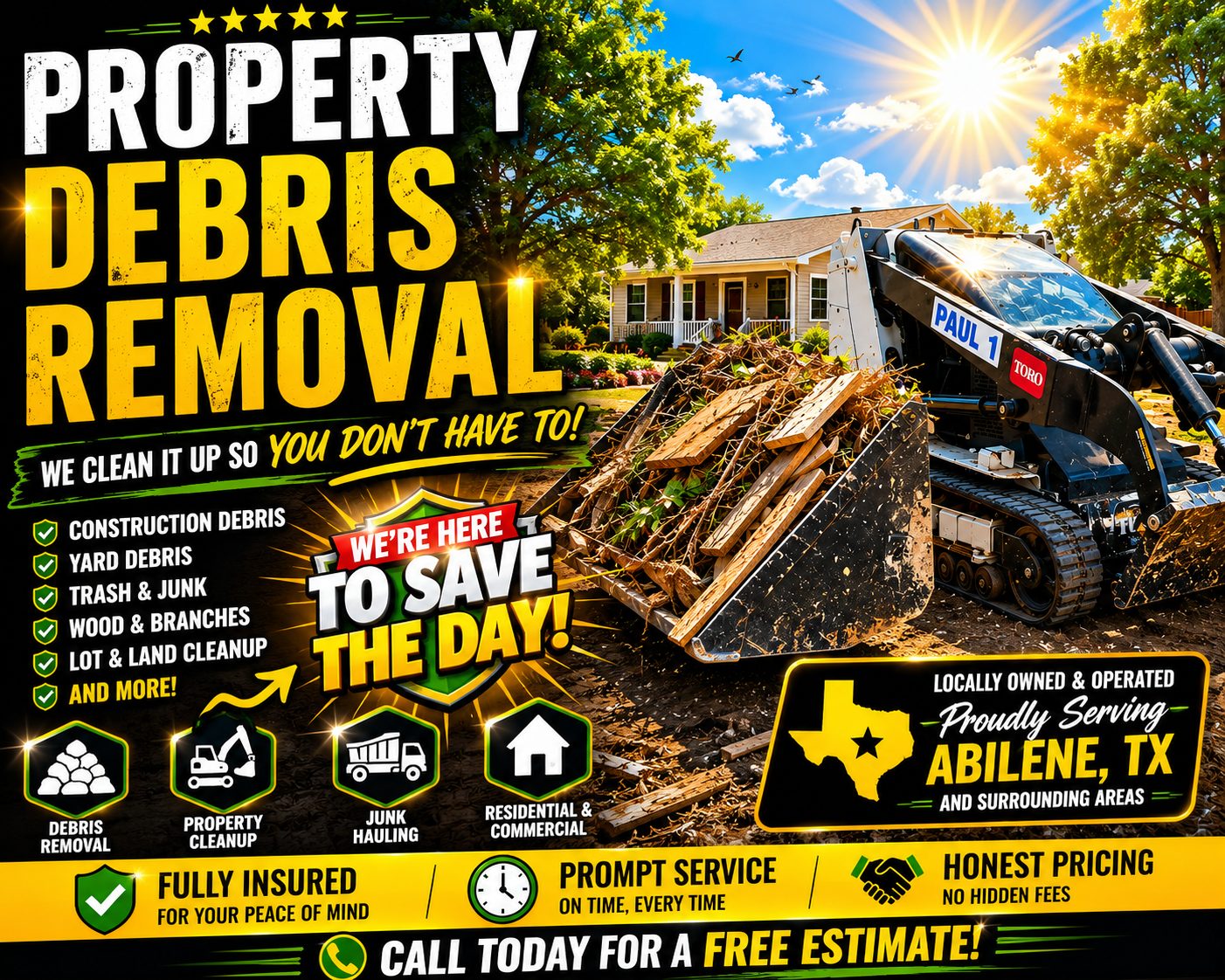 Rural property fence line brush removal service near Abilene TX