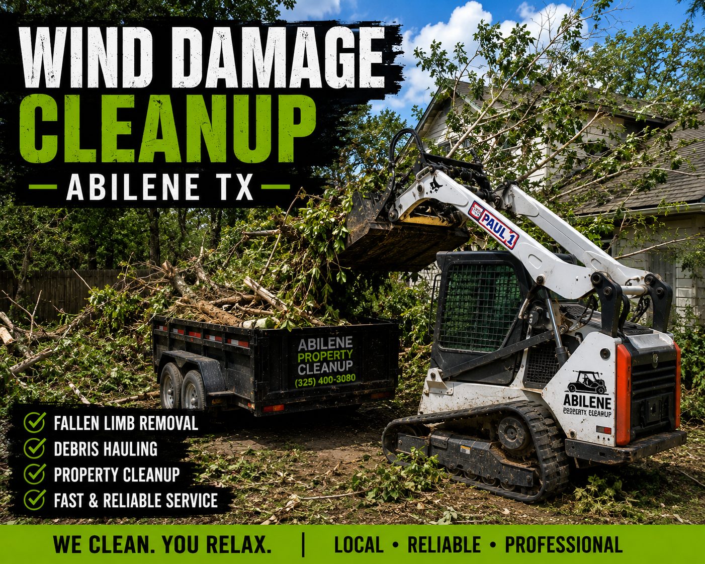 Storm debris removal service clearing fallen branches and brush in Abilene TX