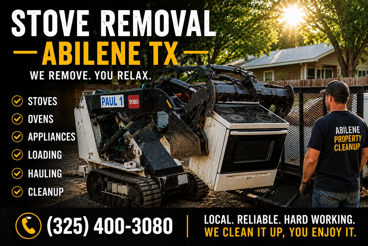 Stove removal service loading an old electric stove for pickup in Abilene TX
