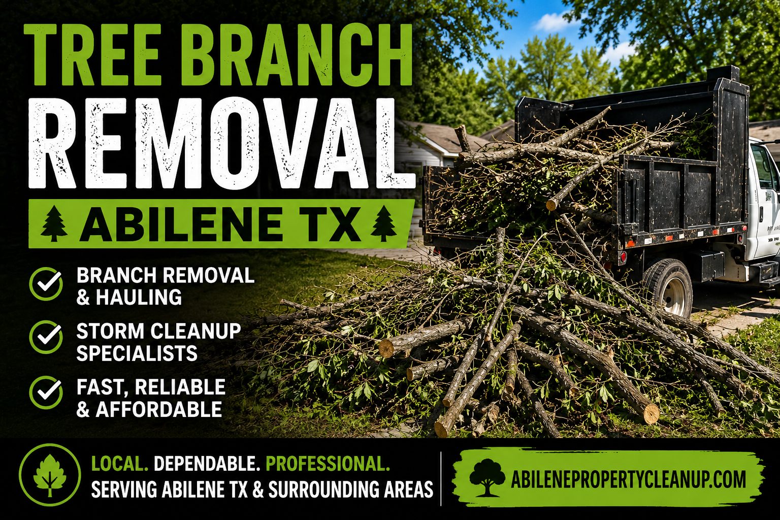 Tree branch removal service loading and hauling branches from a residential property in Abilene TX.