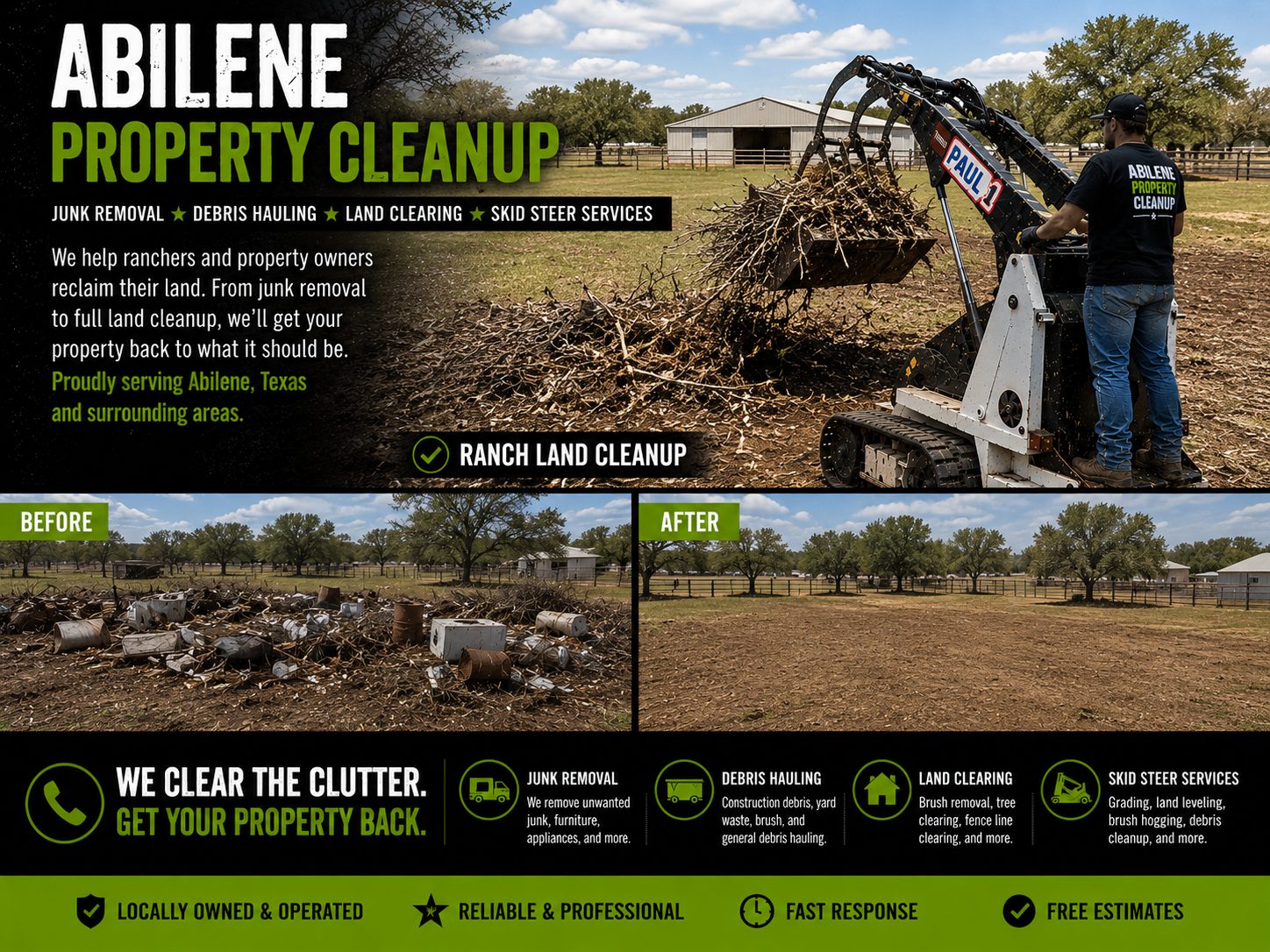 Large fallen tree branch being removed from a snowy property in Abilene Texas.